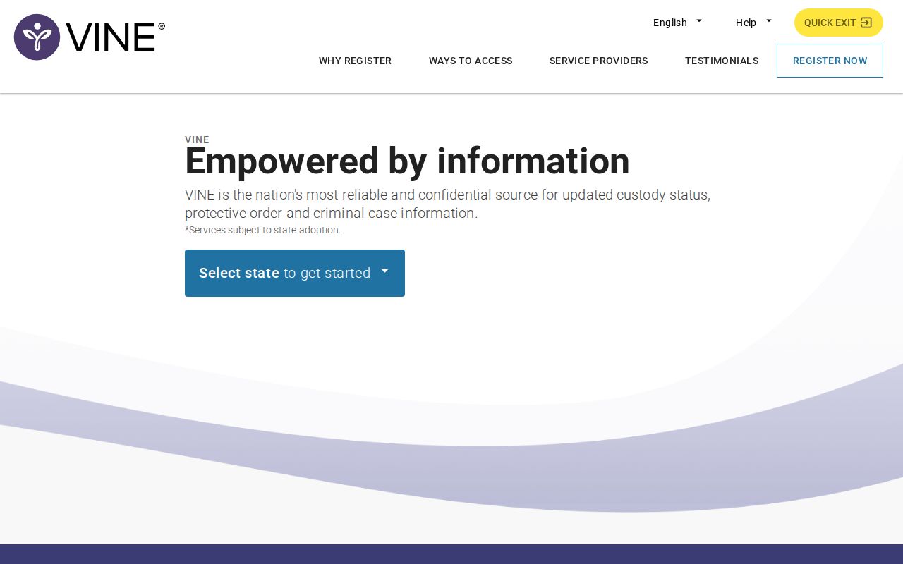 VINELink state selection interface for an Idaho custody check