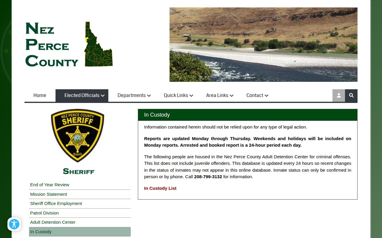 Official receiving-county report used to search Latah County recent arrests