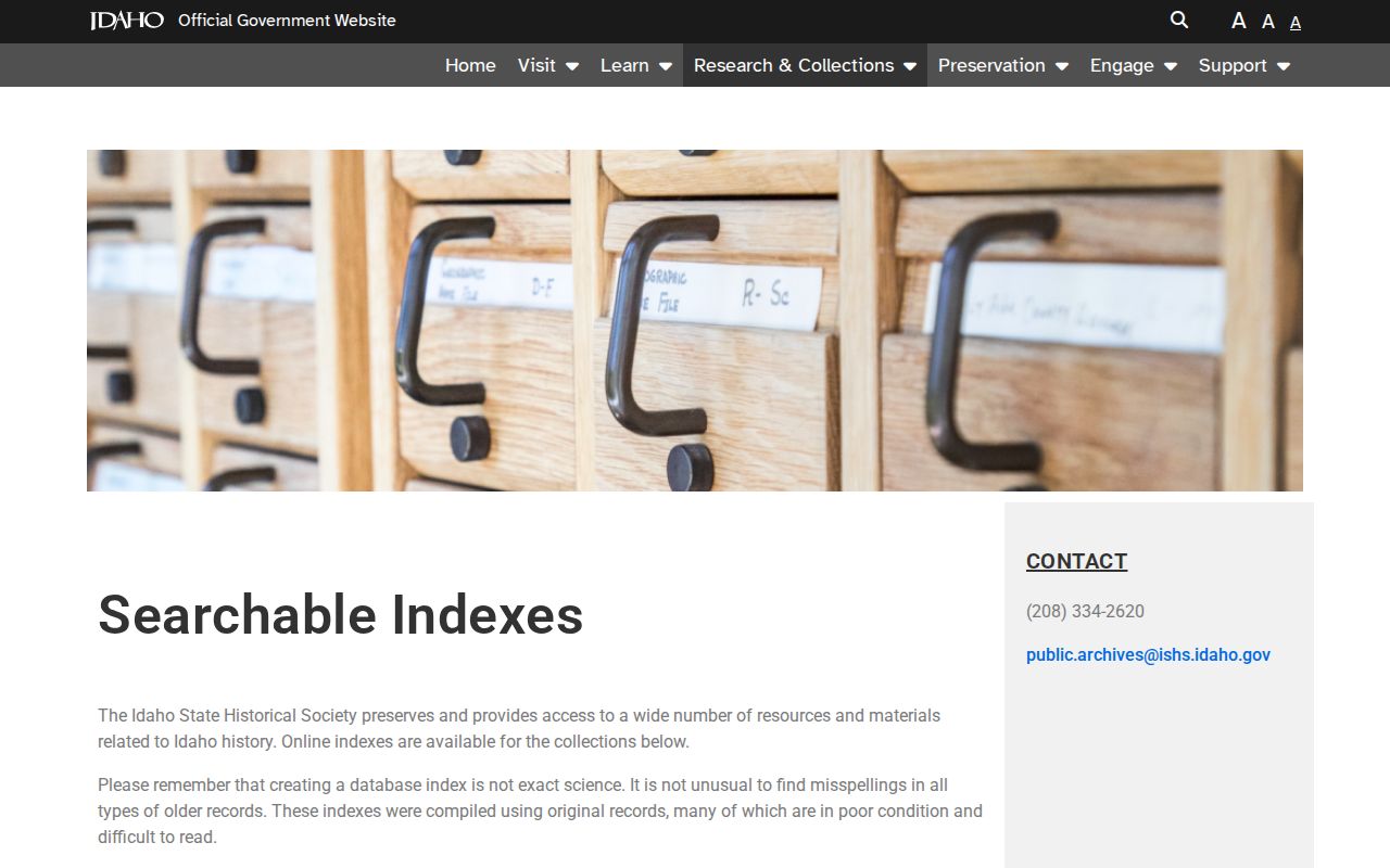 Idaho State Archives searchable indexes for historical records research