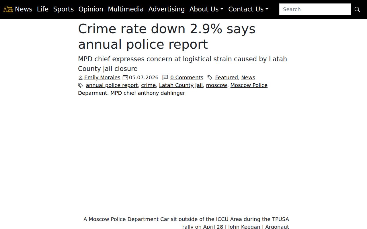 Argonaut local report discussing Moscow Police annual crime data